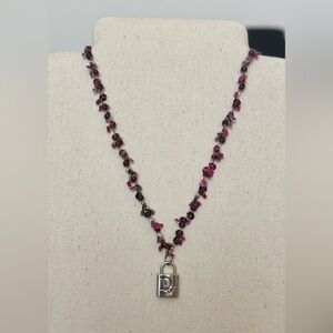 Pendant Necklace with Pink and Purple Beaded Chain